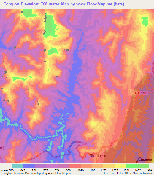 Tonglon,India Elevation Map