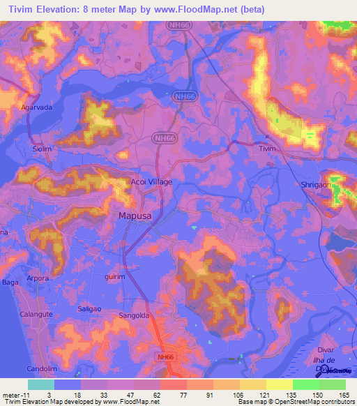 Tivim,India Elevation Map