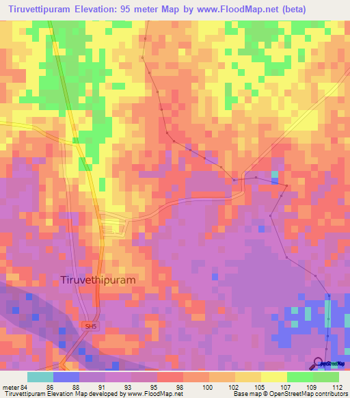 Tiruvettipuram,India Elevation Map