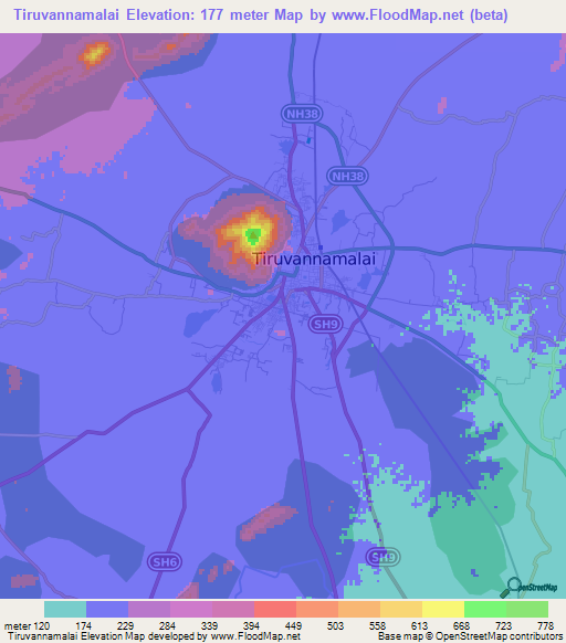 Tiruvannamalai,India Elevation Map