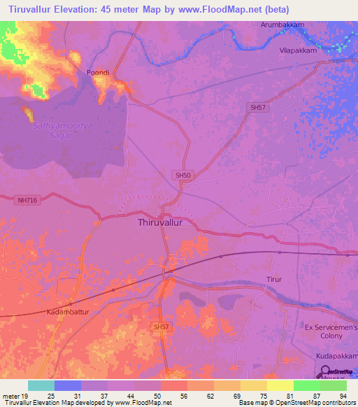Tiruvallur,India Elevation Map
