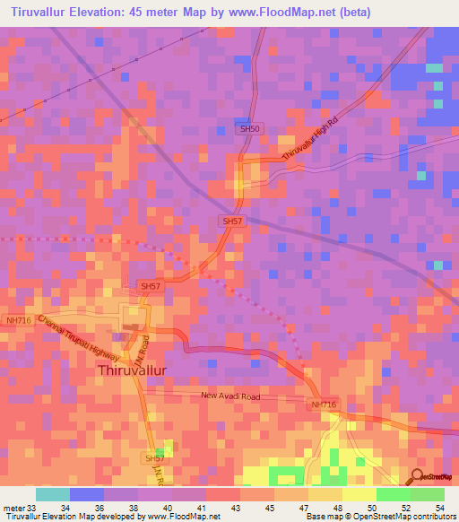 Tiruvallur,India Elevation Map
