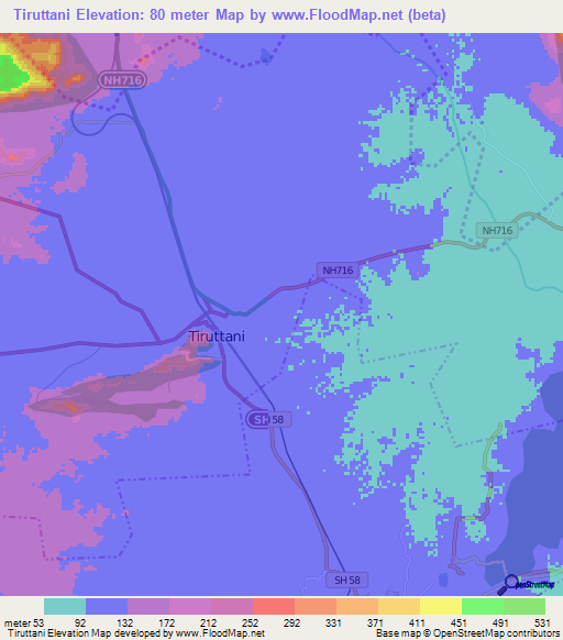 Tiruttani,India Elevation Map