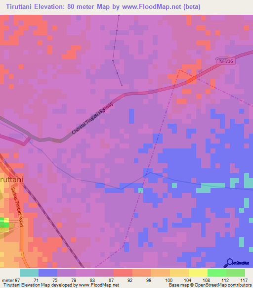 Tiruttani,India Elevation Map