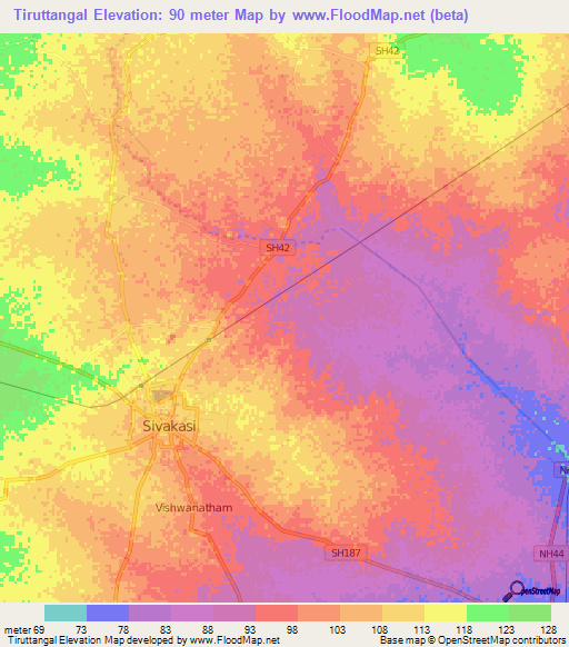 Tiruttangal,India Elevation Map