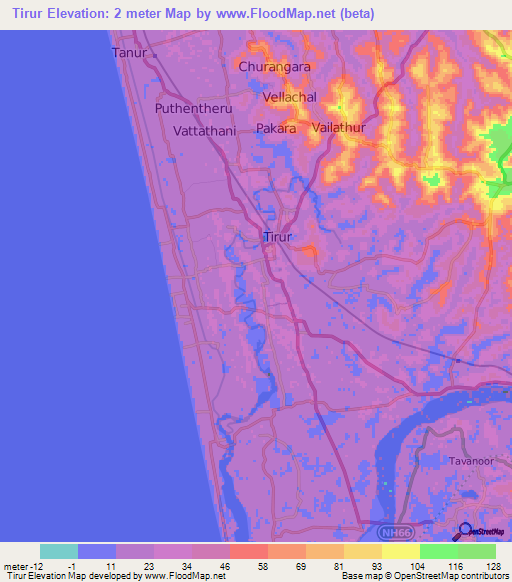 Tirur,India Elevation Map