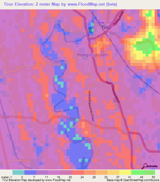 Tirur,India Elevation Map