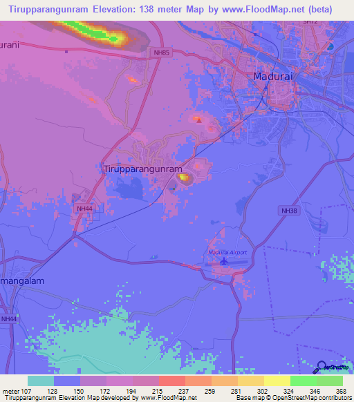 Tirupparangunram,India Elevation Map