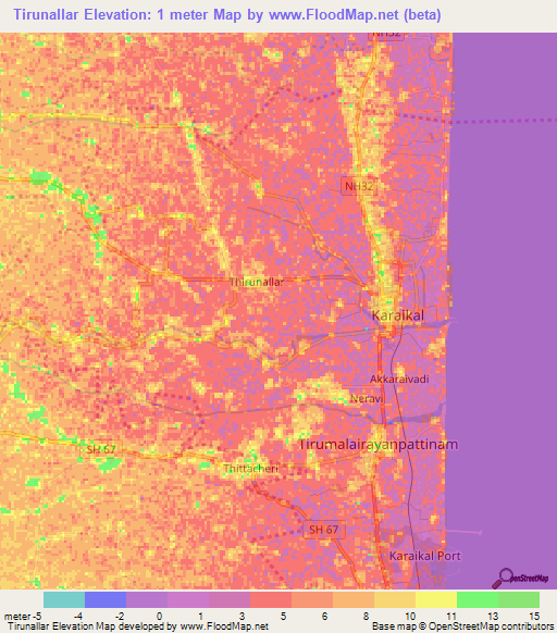 Tirunallar,India Elevation Map