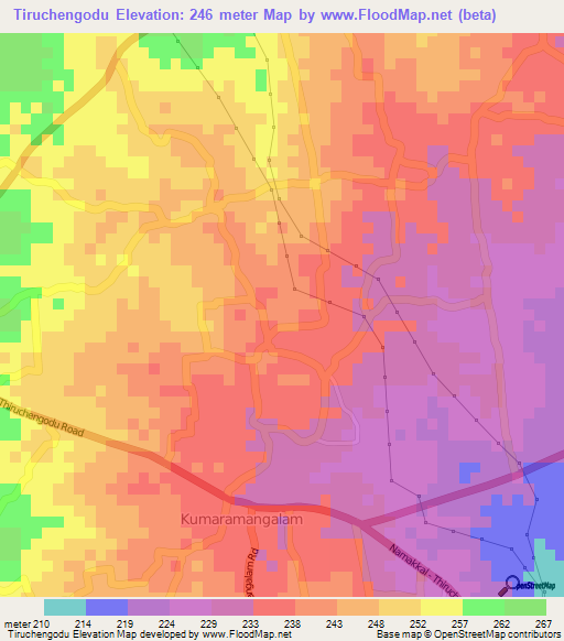Tiruchengodu,India Elevation Map