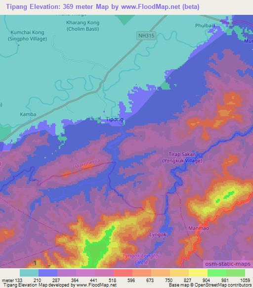 Tipang,India Elevation Map