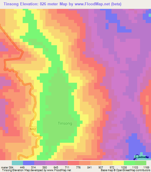 Tinsong,India Elevation Map