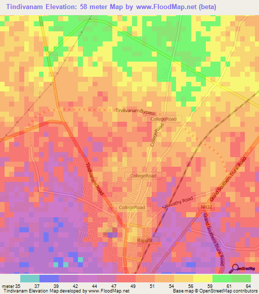 Tindivanam,India Elevation Map