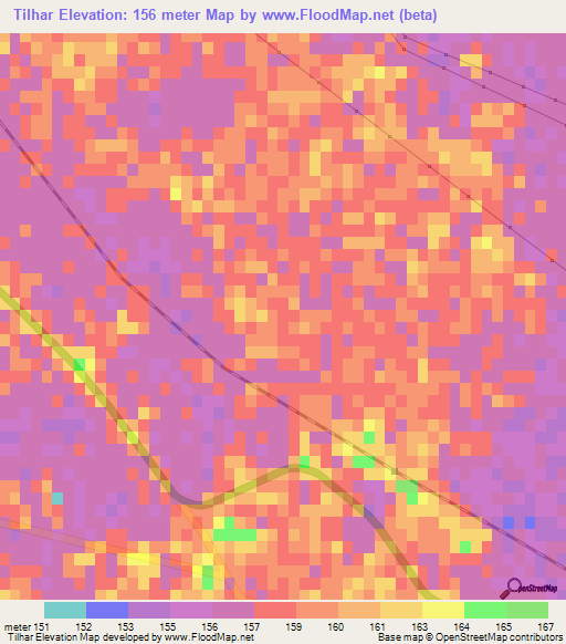 Tilhar,India Elevation Map