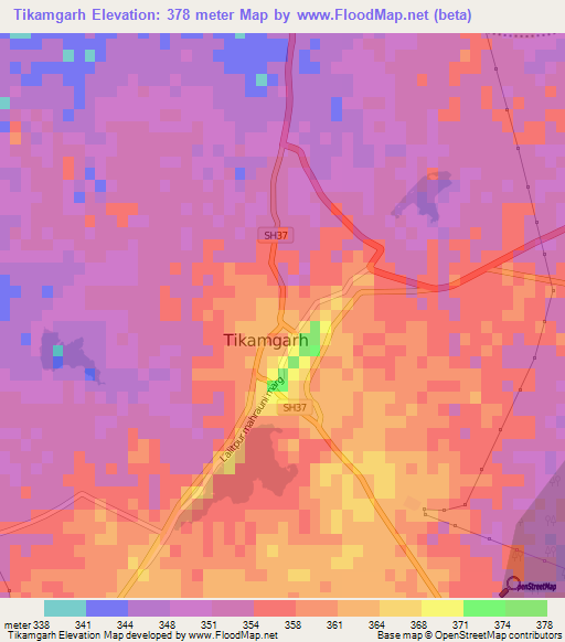 Tikamgarh,India Elevation Map
