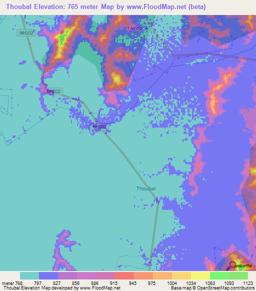 Thoubal,India Elevation Map