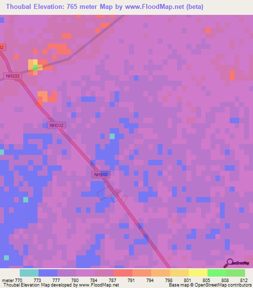 Thoubal,India Elevation Map