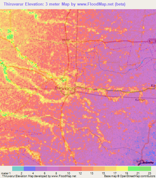 Thiruvarur,India Elevation Map