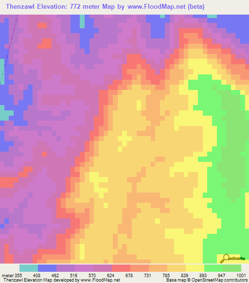 Thenzawl,India Elevation Map
