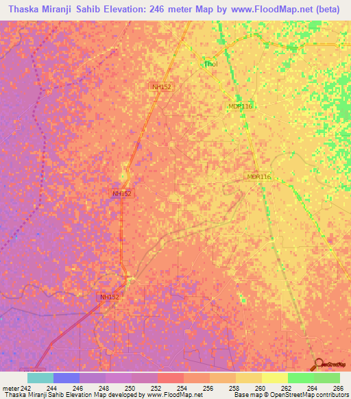 Thaska Miranji Sahib,India Elevation Map