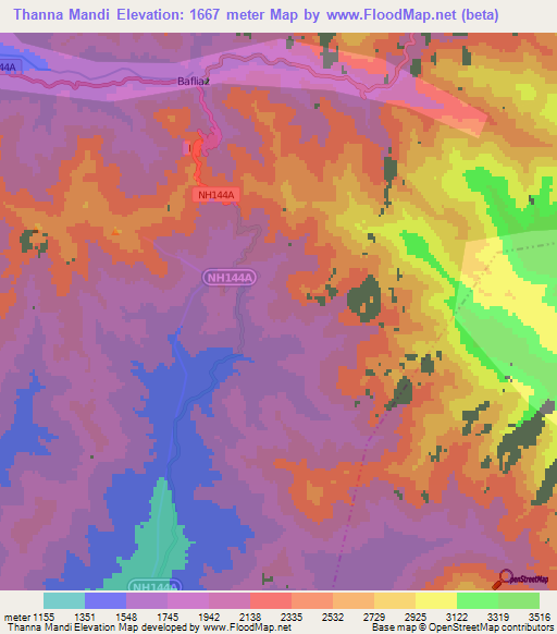 Thanna Mandi,India Elevation Map