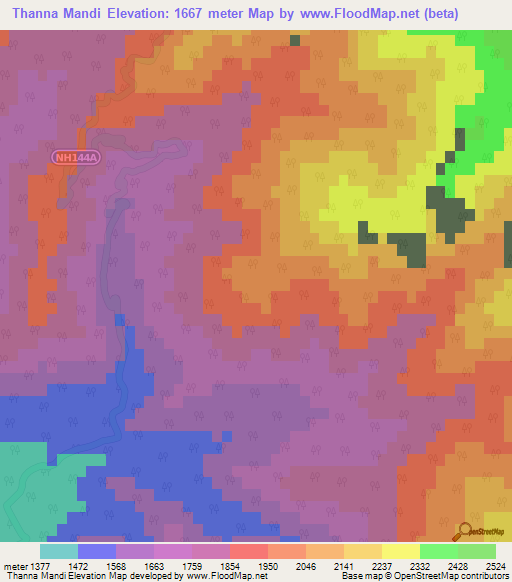 Thanna Mandi,India Elevation Map