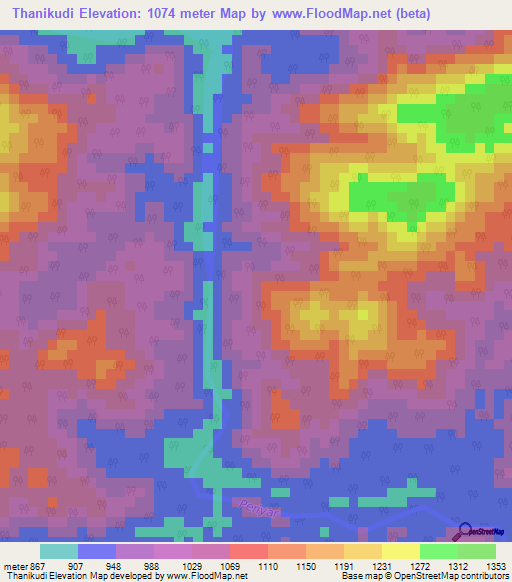 Thanikudi,India Elevation Map