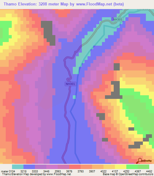 Thamo,India Elevation Map