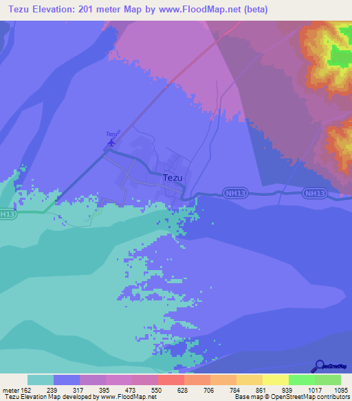 Tezu,India Elevation Map