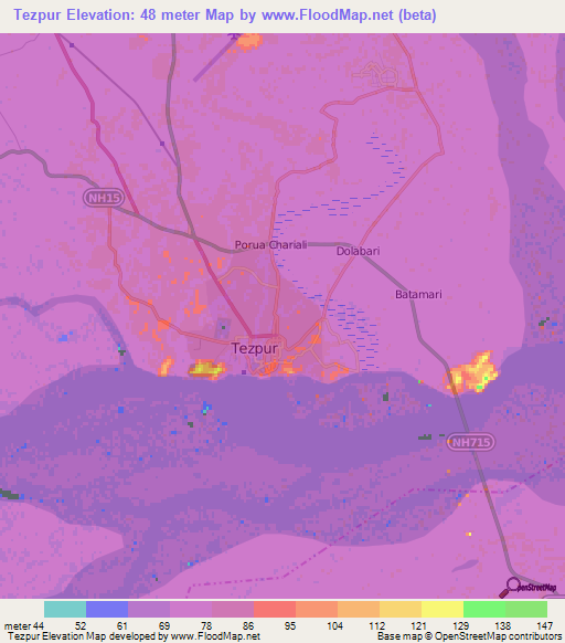 Tezpur,India Elevation Map