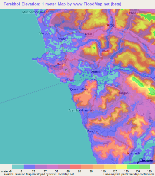 Terekhol,India Elevation Map