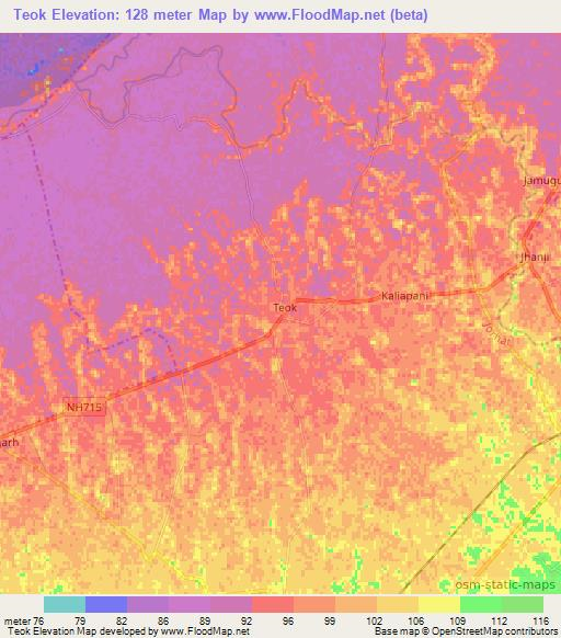 Teok,India Elevation Map