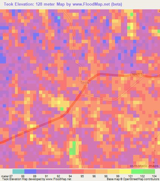 Teok,India Elevation Map