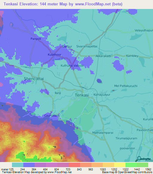 Tenkasi,India Elevation Map