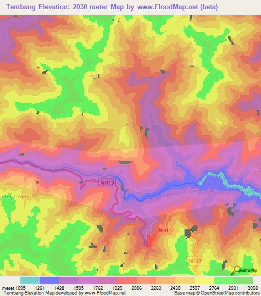 Tembang,India Elevation Map