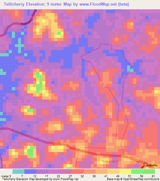 Tellicherry,India Elevation Map