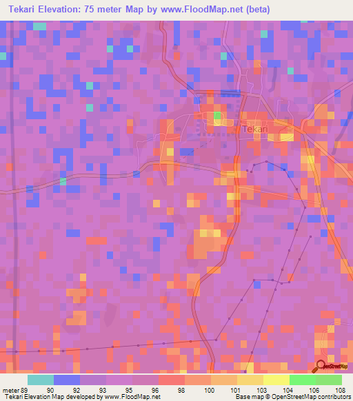 Tekari,India Elevation Map