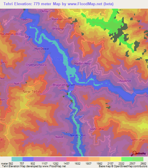 Tehri,India Elevation Map