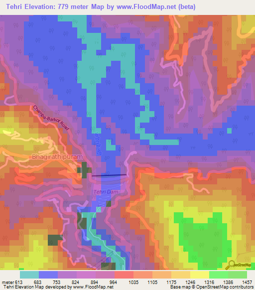 Tehri,India Elevation Map