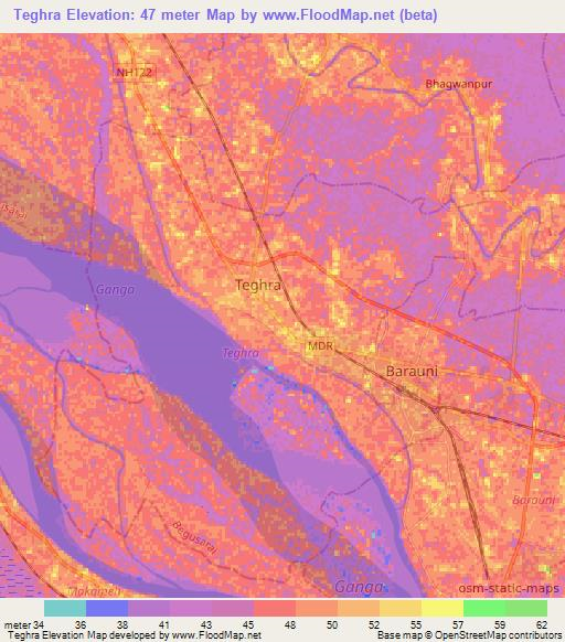 Teghra,India Elevation Map