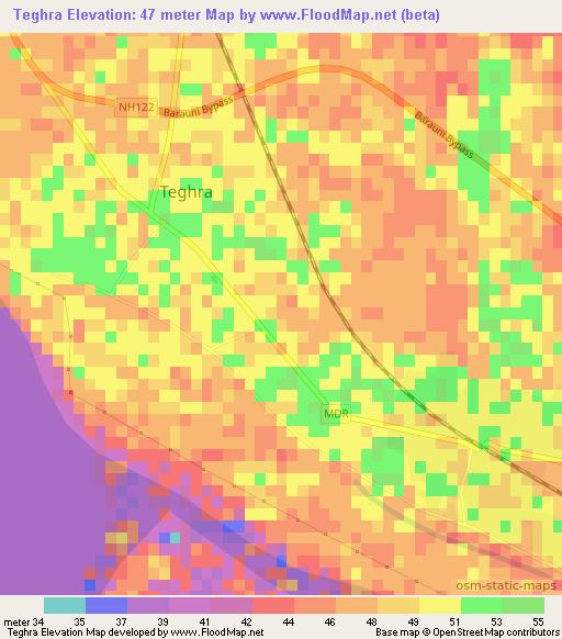Teghra,India Elevation Map