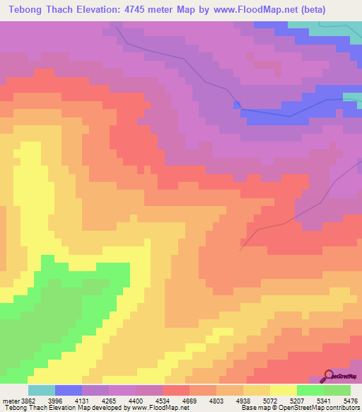Tebong Thach,India Elevation Map