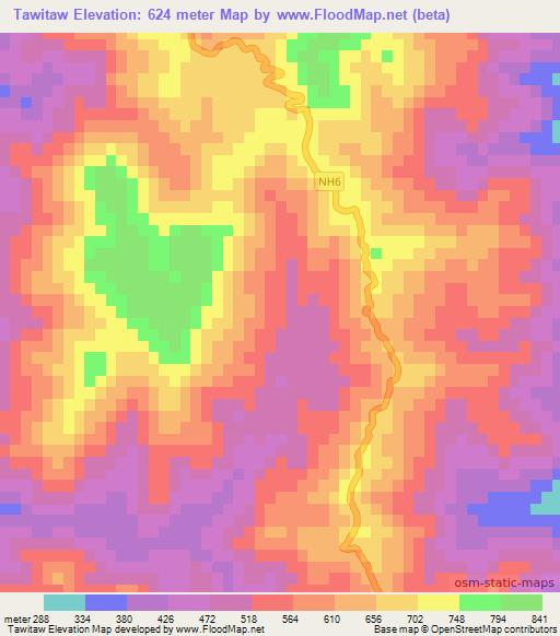 Tawitaw,India Elevation Map