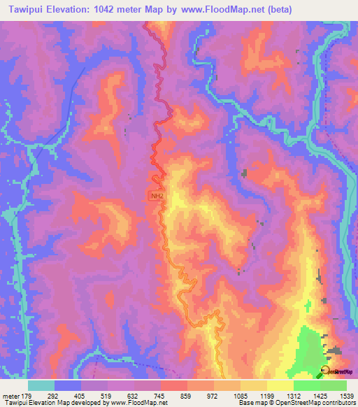 Tawipui,India Elevation Map