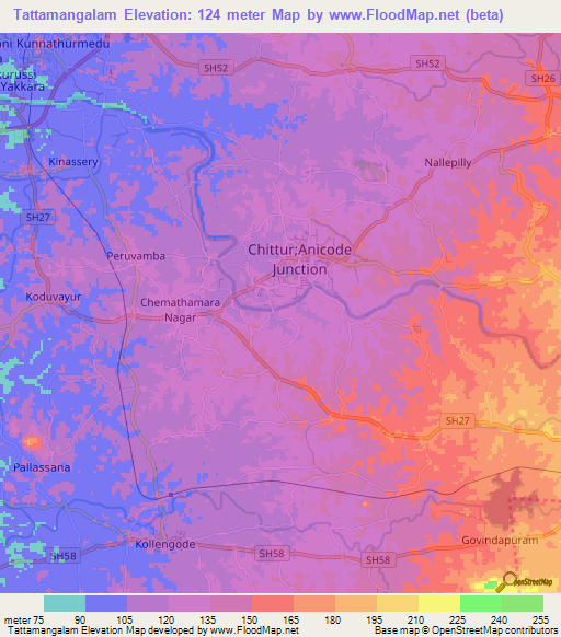 Tattamangalam,India Elevation Map