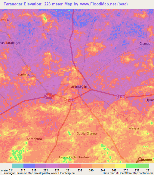 Taranagar,India Elevation Map