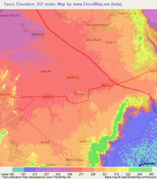 Taoru,India Elevation Map