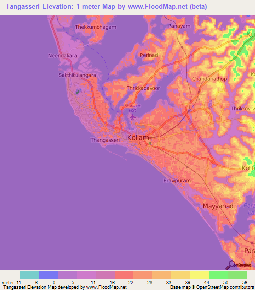 Tangasseri,India Elevation Map