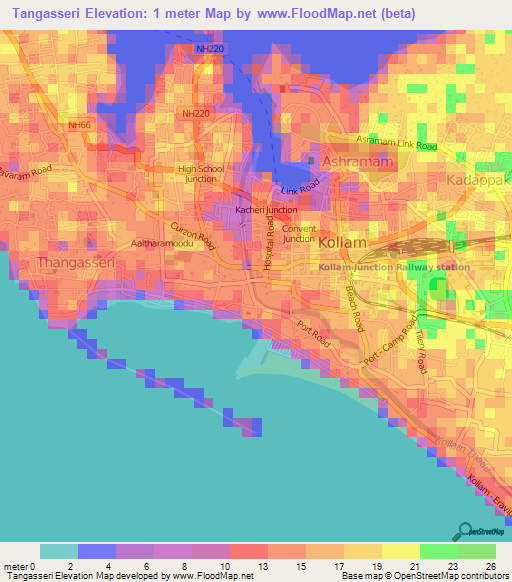 Tangasseri,India Elevation Map