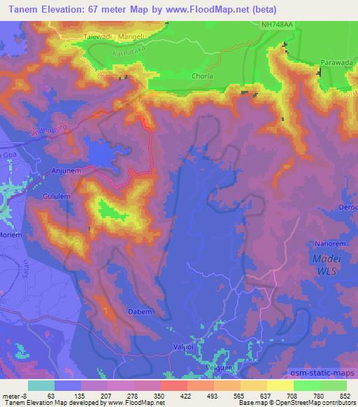 Tanem,India Elevation Map